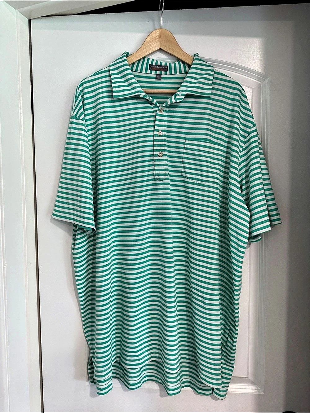 Peter Millar Summer Comfort Striped Polo Green White Crown Golf Tennis Shirt